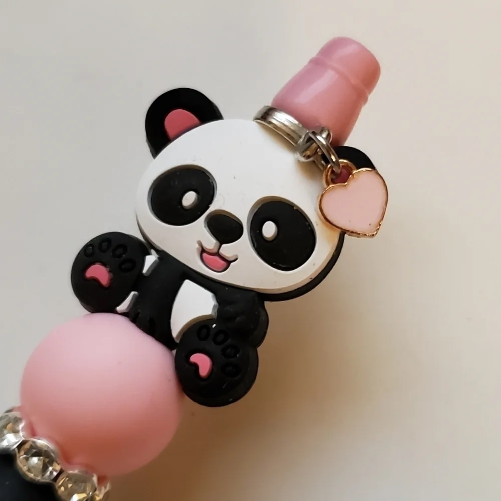 Handmade Kawaii Panda Confetti Sprinkles Beaded Silicone Focal Bead Pen